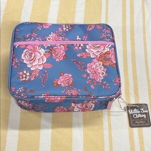 Matilda Jane Blue Cosmetic Case with Pink Floral Print